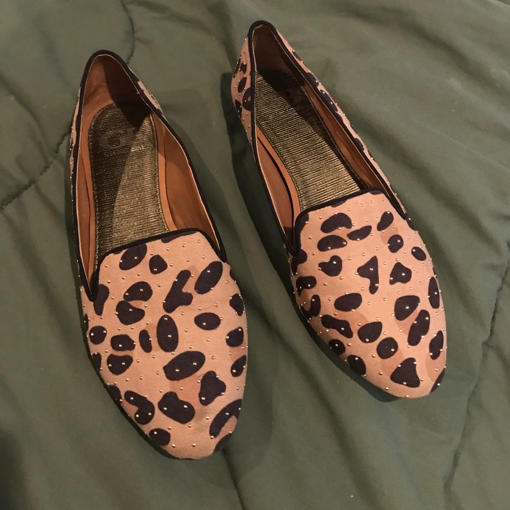 Gianni bini Gold studded leopard loafers size 7
