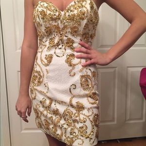 White and gold beaded short dress