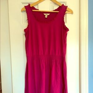Pink Cotton Sundress Ruffle Neck Medium
