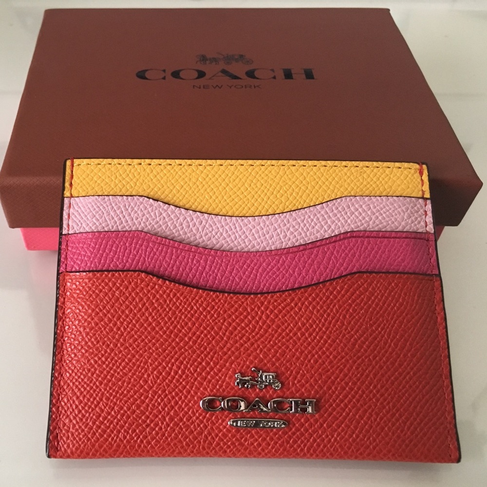Coach colorblock flat card case Carmine Multi
