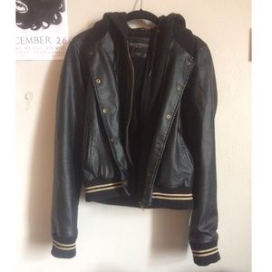 OBEY varsity black leather jackef