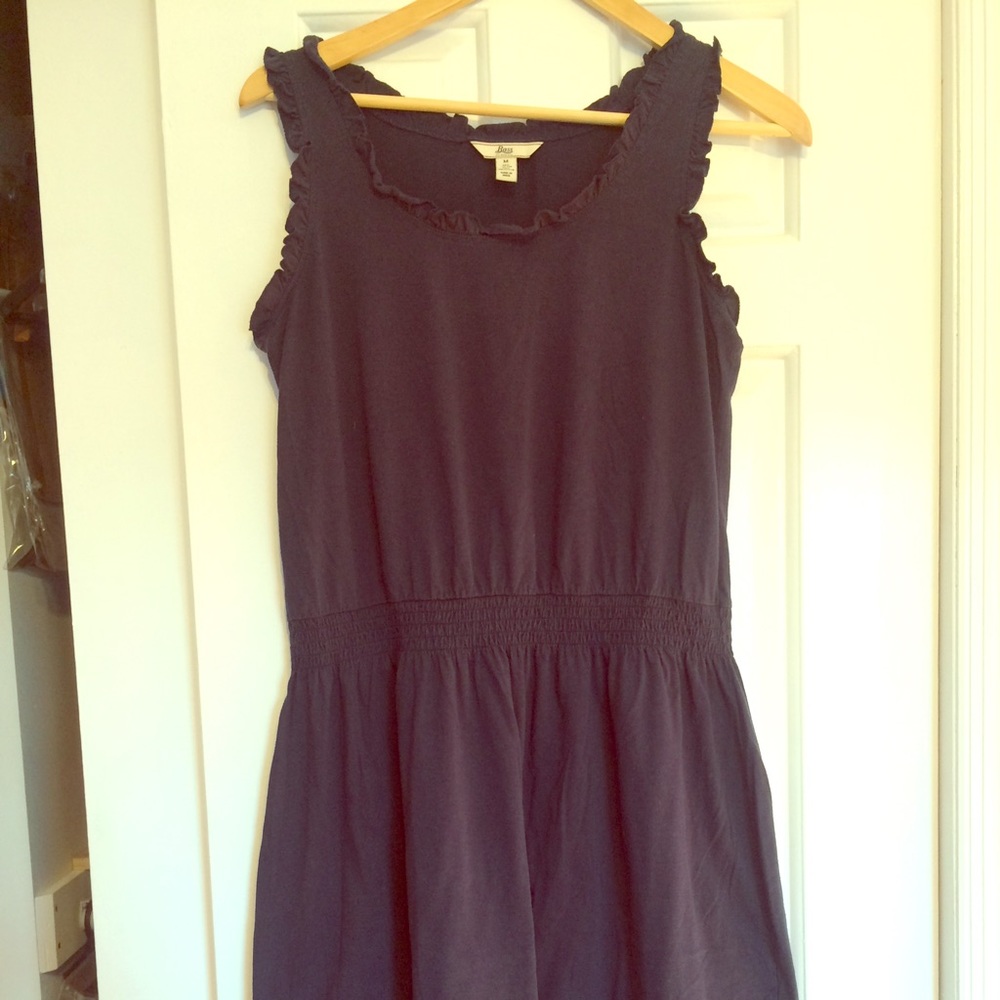 Navy Cotton Sundress Ruffle Neck Medium
