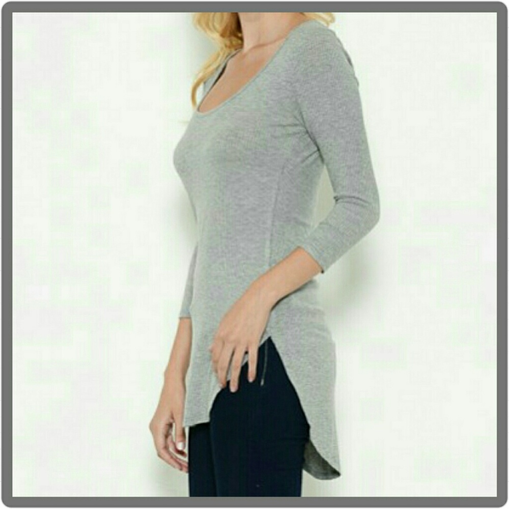 Ribbed Scoop Neck 3/4 Sleeve Jersey Tunic