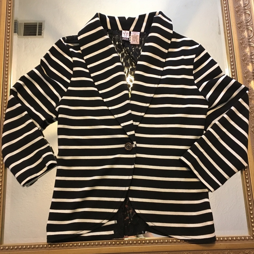 B&W Pinstripe Lace Blazer