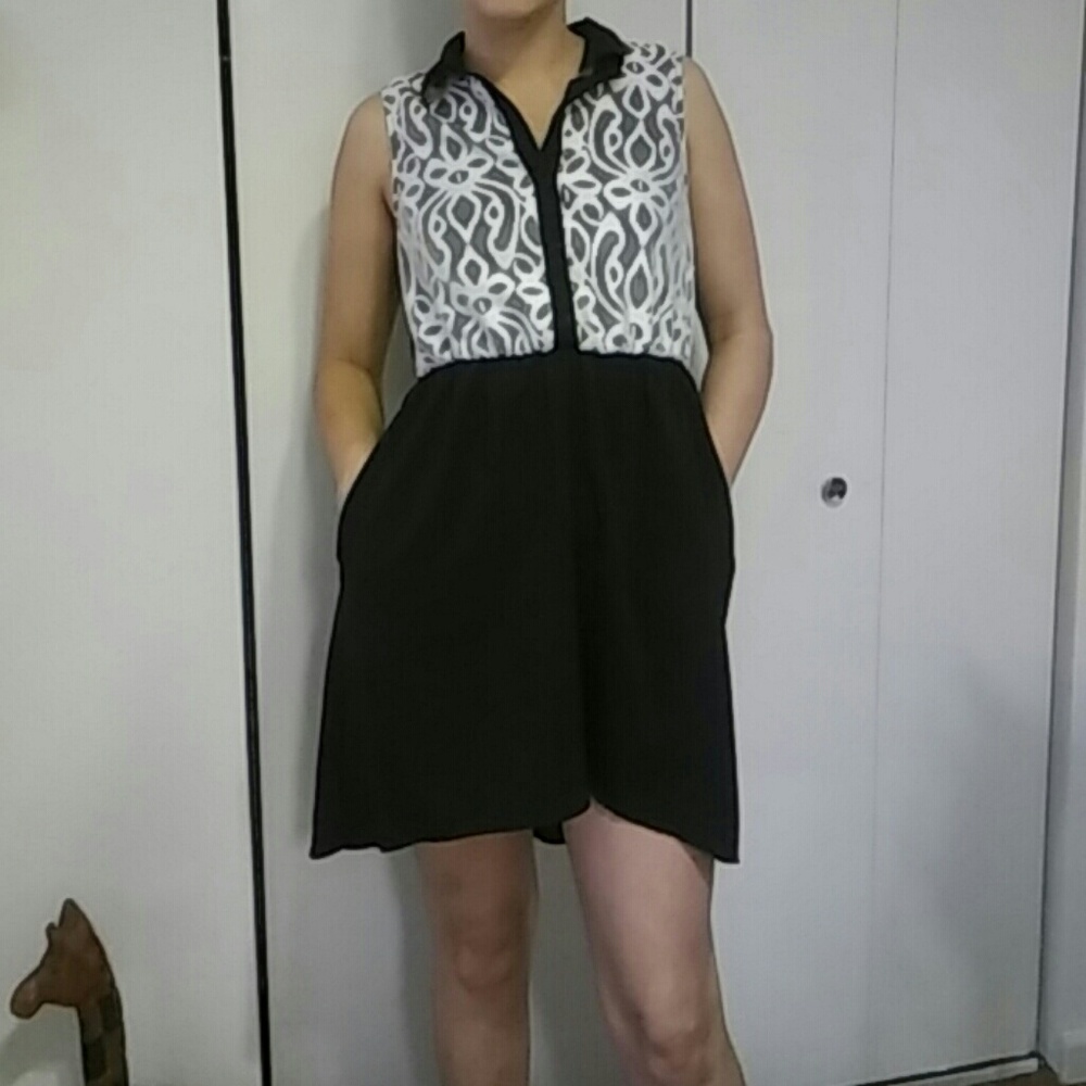 Black and white lace hi-lo dress with pockets