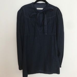 Denim tunic with buttons and a bow