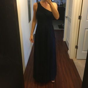 Midnight blue off the shoulder Caché gown