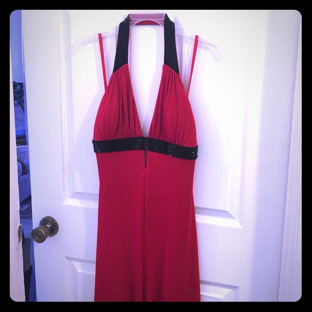 Red and black beaded dress