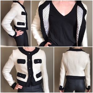 Cream and Black Tweed Jacket with Polka Dot Lining
