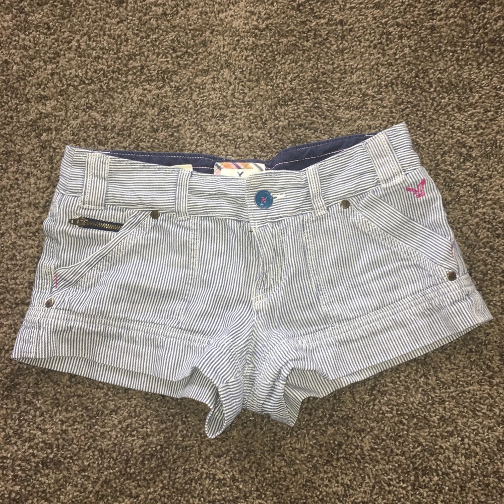 Blue and white striped American Eagle shorts