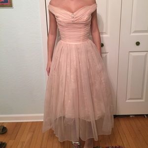 Vintage 1950's pink tulle tea length dress