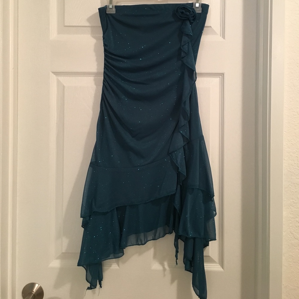 Teal Sparkle Strapless Dress