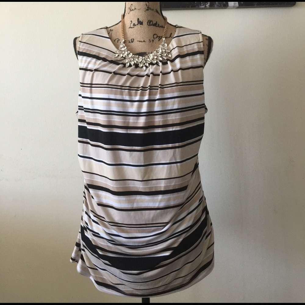New York & Company Sleeveless Striped Ruched Top
