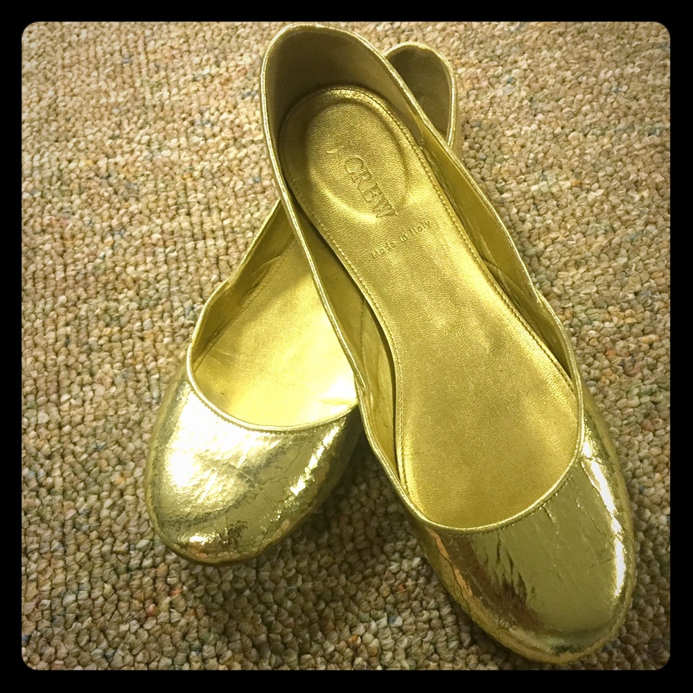 J.Crew crinkled gold leather flats