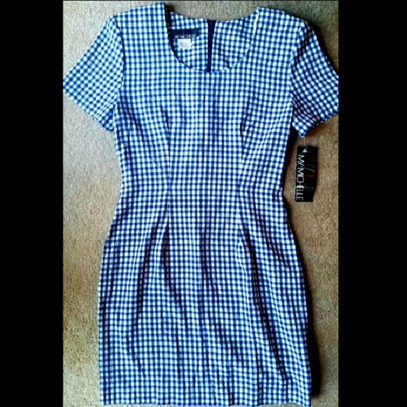 NWT Vtg 90’s Checkered Print Sheath Dress Blue - Picture 5 of 8