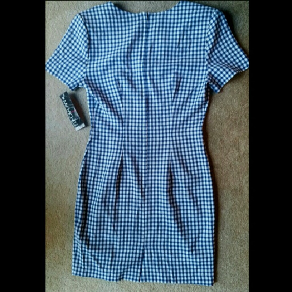 NWT Vtg 90’s Checkered Print Sheath Dress Blue - Picture 6 of 8
