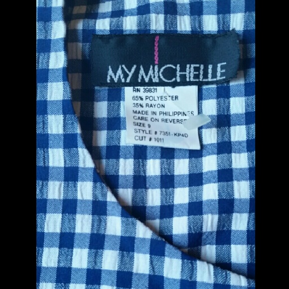 NWT Vtg 90’s Checkered Print Sheath Dress Blue - Picture 7 of 8