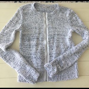 Light blue and white loft zip up sweater