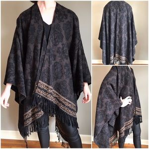 Black and Brown Patterned Cape with Tan Detailing