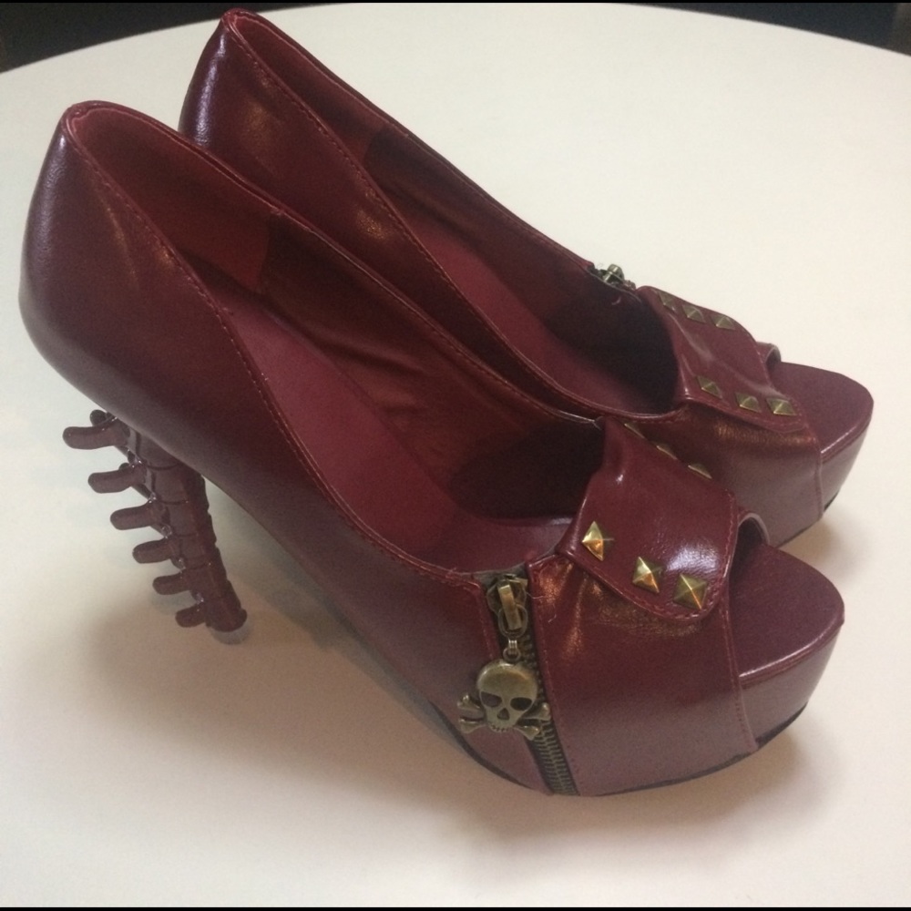 Dark Red Skull, Pyramid, & Spine Platform Heels