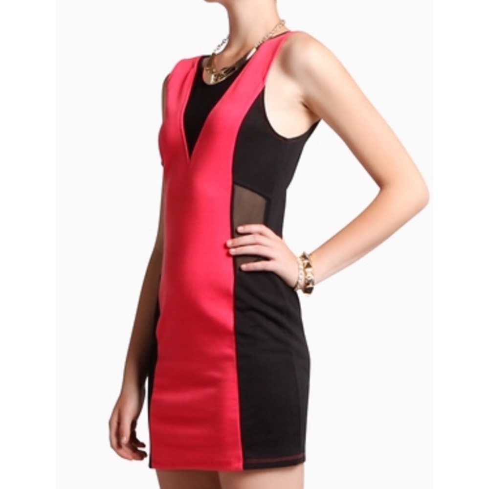 NWOT - Color Block Mesh Dress (Coral and Black)