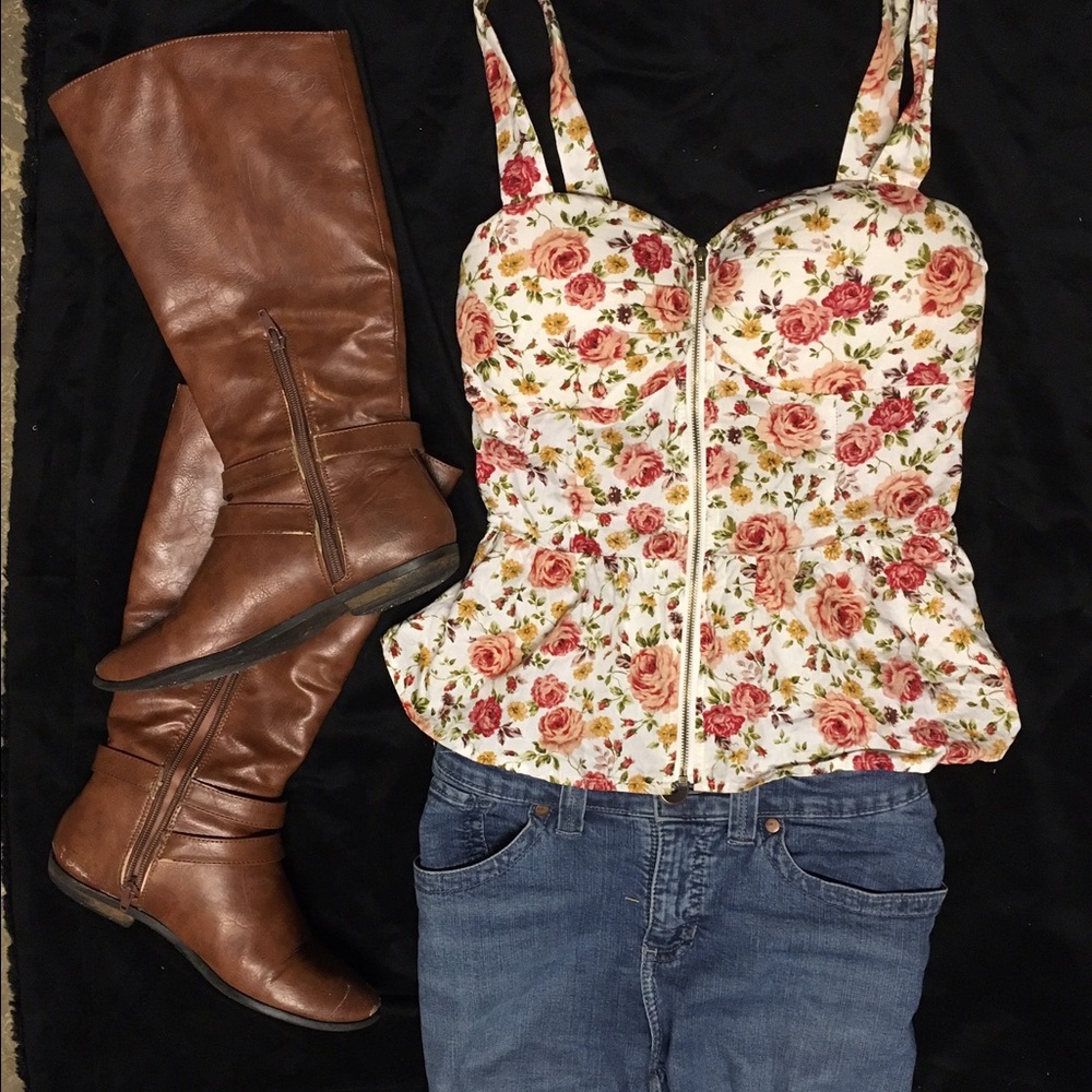 Poetry Small S Floral Print Bustier White Red Top