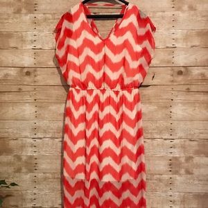 Orange and Cream Chevron Striped Maxi Dress