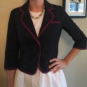 Cropped, navy 3/4 sleeve blazer