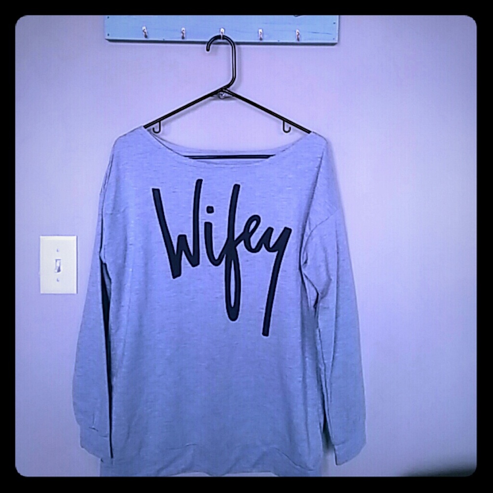 "Wifey"thin off the shoulder sweatshirt