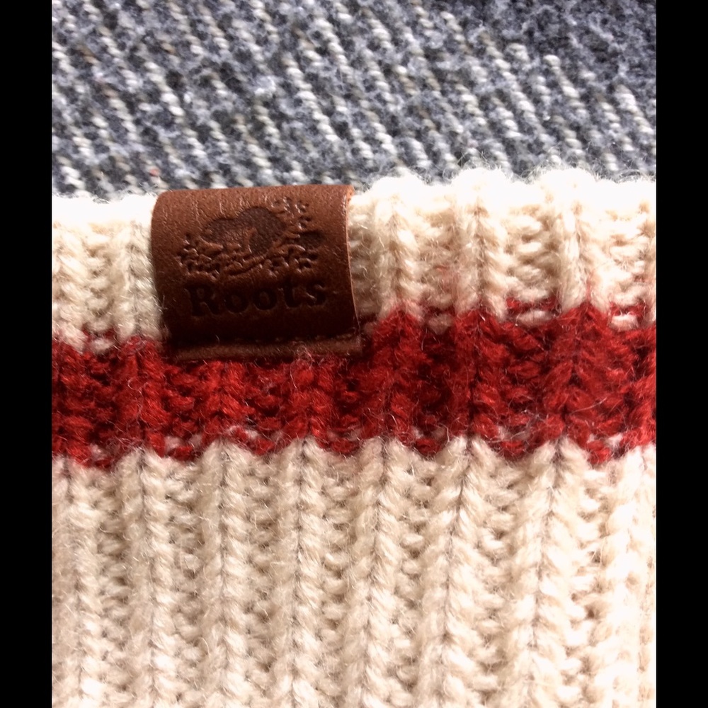 Roots Heather Grey Cream Brown Slippers Red Stripe - Picture 3 of 3
