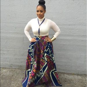 New African Print Satin Maxi Skirt