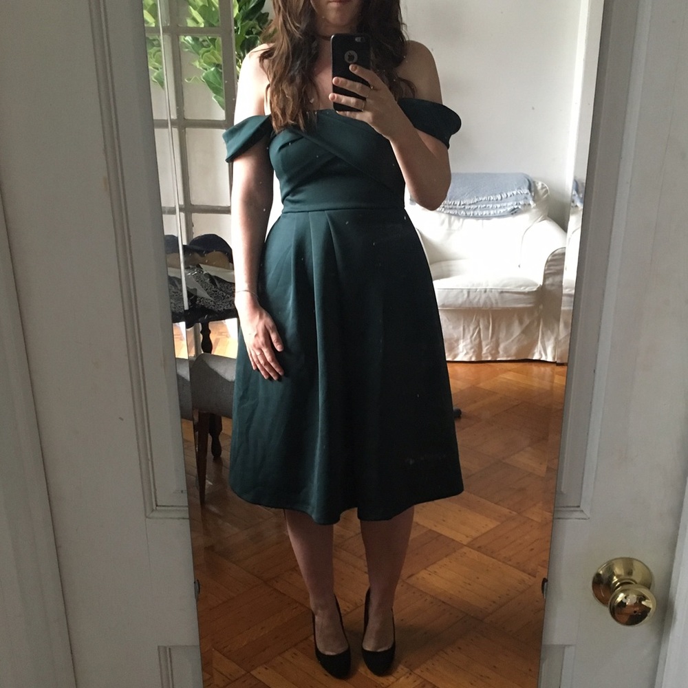 ASOS Green bardot scuba prom dress