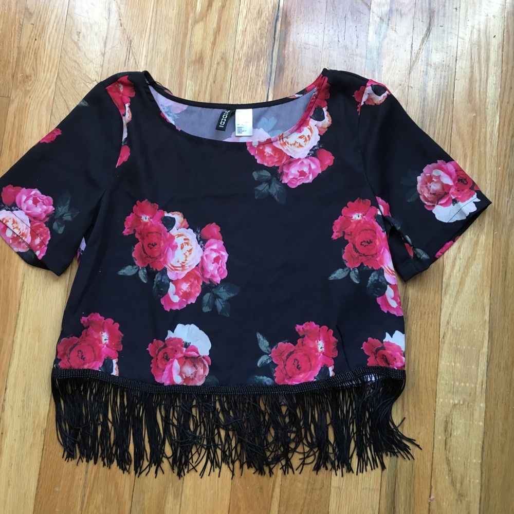 H&M fringe floral crop top
