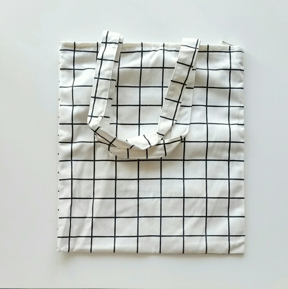 Grid Canvas Bag - Off White & Black - Picture 2 of 5