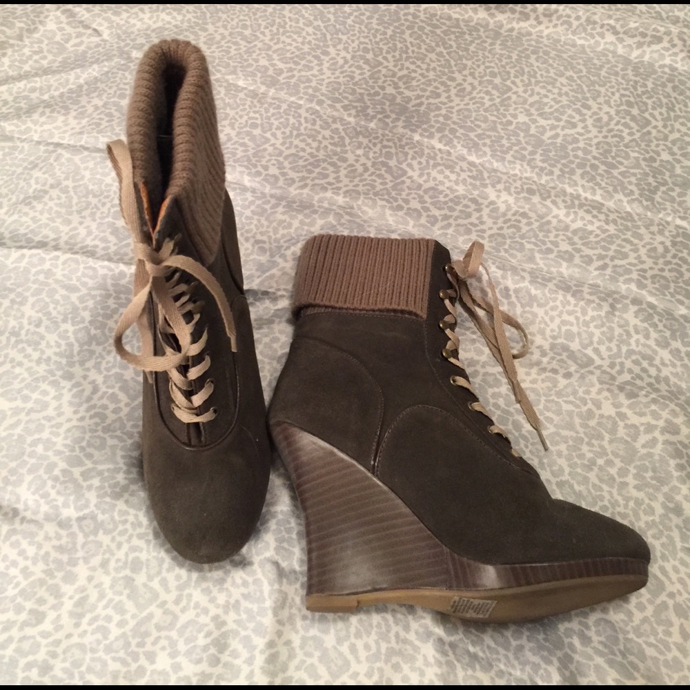 Suede Wedge Boot with Knit Top
