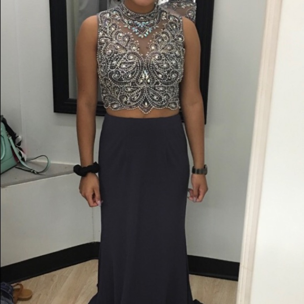 Grayish purple two piece prom dress!