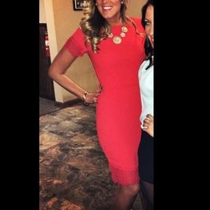 Red lace trim bodycon sheath dress