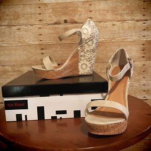 Ivory Fabric Wedge Sandals size 10