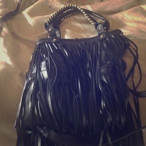 Faux leather black fringe and cross body