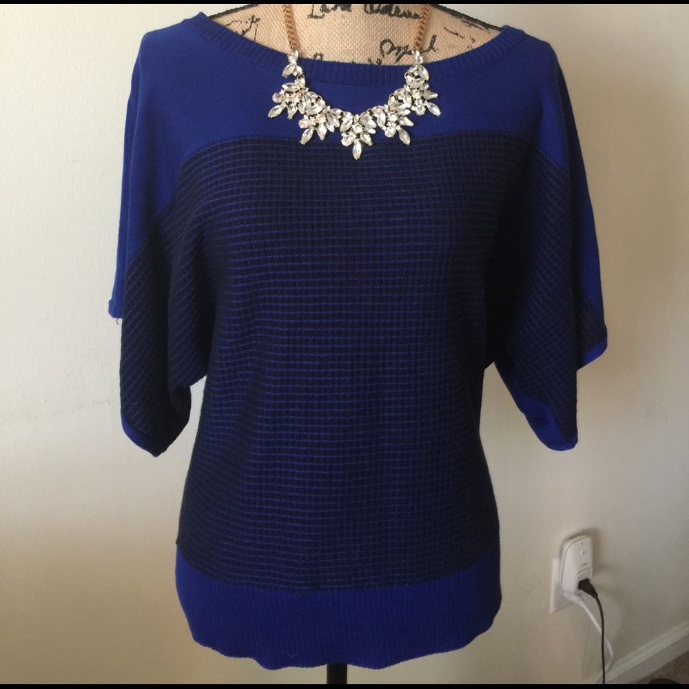 NWOT New York & Company Dolman Blue Black Sweater