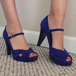 Marc Fisher Cobalt Blue suede open toe heels 6.5