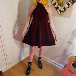 maroon velvet mini dress