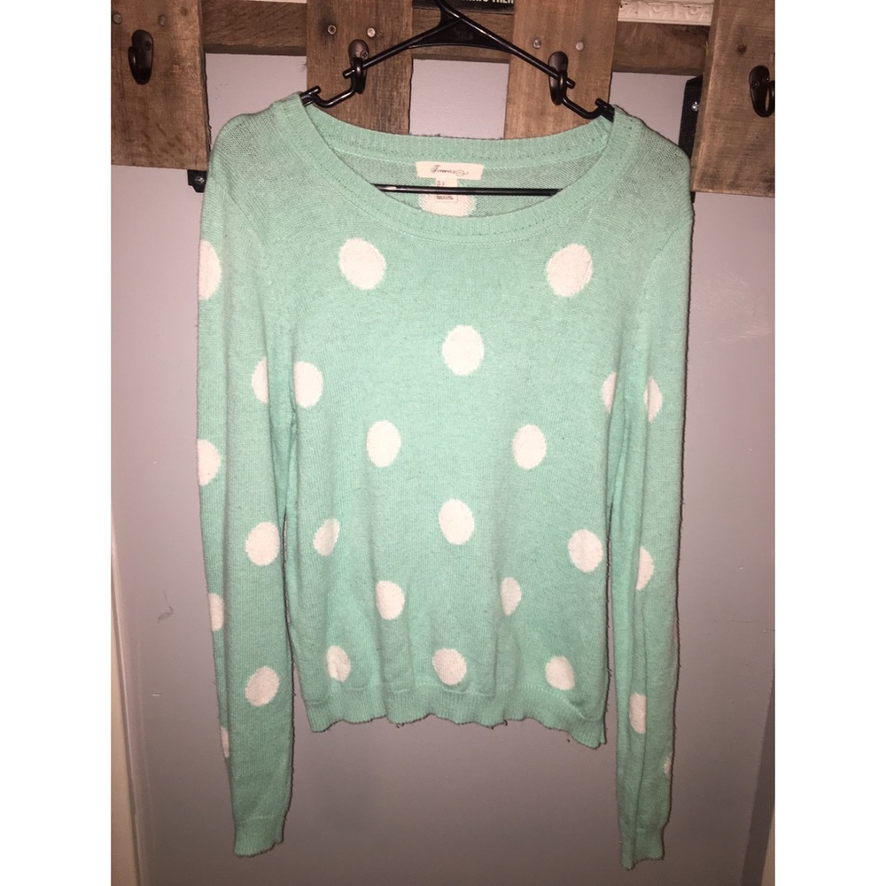 Pale green with white polka dot sweater