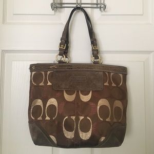 Coach Signature and Suede Metallic Tote