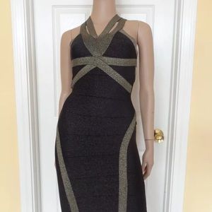 Bebe black and gold bandage dress