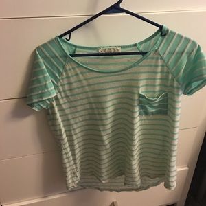 Pink Rose mint green striped tee