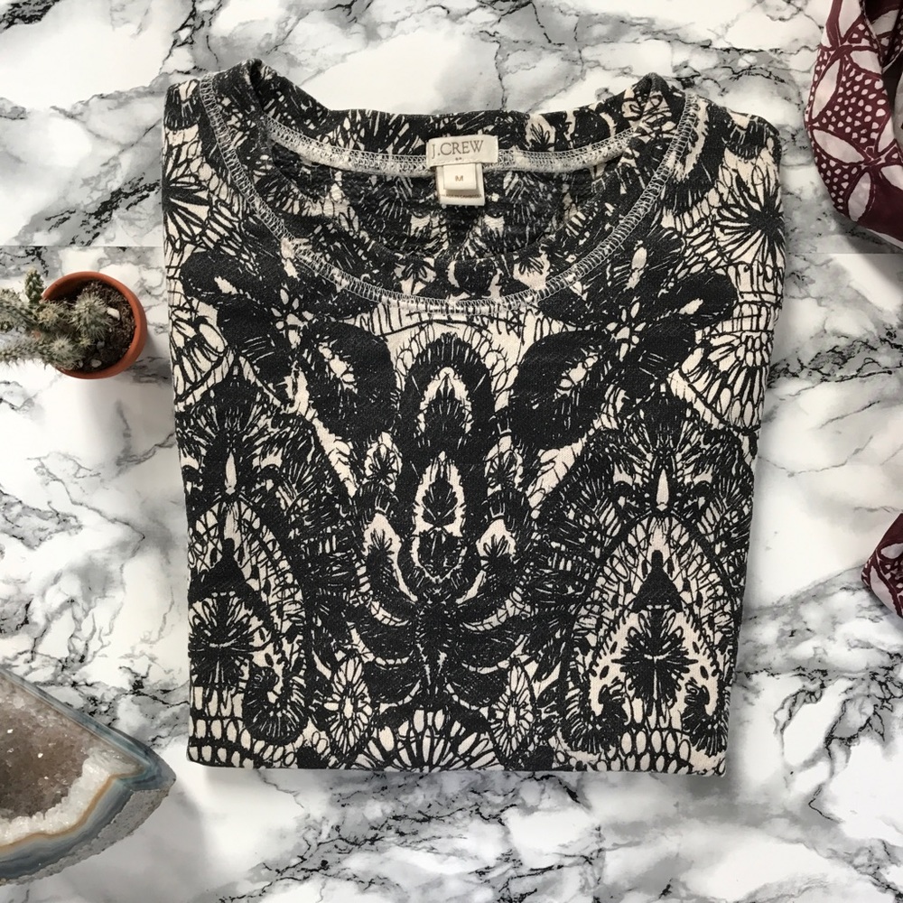 J. Crew Lace Print Short Sleeve Sweatshirt