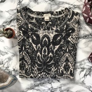 J. Crew Lace Print Short Sleeve Sweatshirt