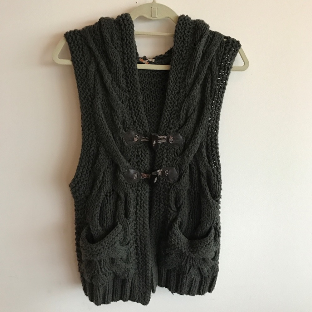 Free People Green Cable Knit Sweater Vest