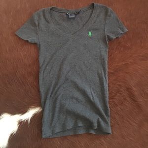 Ladies rock Lauren sport charcoal gray V-neck tee